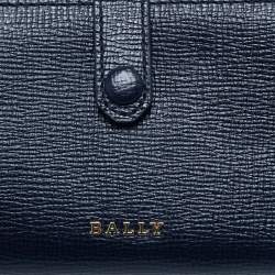 Pre Owned Bally Navy Blue Leather Trifold Compact Wallet