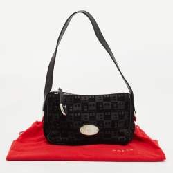 Pre Owned Bally Black Suede and Leather Logo Shoulder Bag