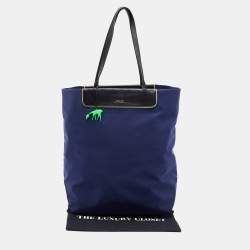 Bally Navy Blue/Black Nylon and Leather Shopper Tote