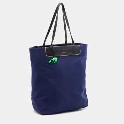 Bally Navy Blue/Black Nylon and Leather Shopper Tote