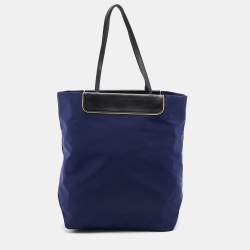 Bally Navy Blue/Black Nylon and Leather Shopper Tote