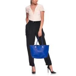 Bally Blue Grained Leather Shopper Tote