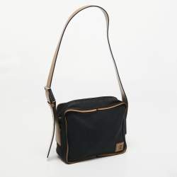 Bally Dark Blue/Beige Nylon and Leather Shoulder Bag