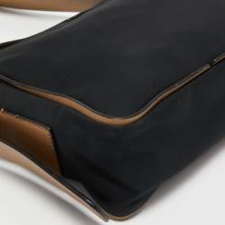 Bally Dark Blue/Beige Nylon and Leather Shoulder Bag