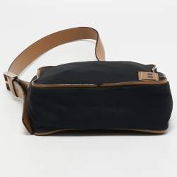 Bally Dark Blue/Beige Nylon and Leather Shoulder Bag