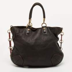 Pre Owned Bally Dark Brown Leather Chain Hobo