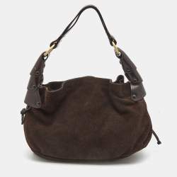 Pre Owned Bally Dark Brown Suede and Leather Hobo