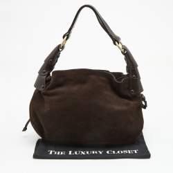 Pre Owned Bally Dark Brown Suede and Leather Hobo