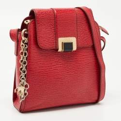 Bally Red Textured Leather Flap Crossbody Bag