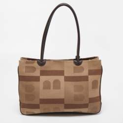 Bally Brown Printed Fabric and Leather Tote