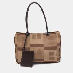 Bally Brown Printed Fabric and Leather Tote