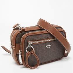 Bally Two Tone Brown Monogram Canvas and Leather Zip Crossbody Bag