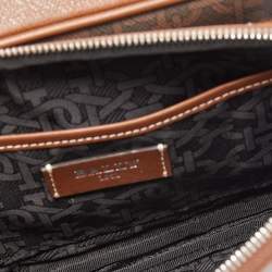 Bally Two Tone Brown Monogram Canvas and Leather Zip Crossbody Bag