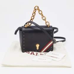 Pre Owned Bally Black Leather Flap Crossbody Bag