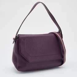 Pre Owned Bally Purple Leather Flap Shoulder Bag