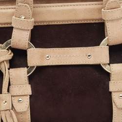 Bally Brown/Beige Suede Tassel Frame Satchel