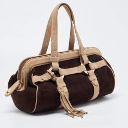 Bally Brown/Beige Suede Tassel Frame Satchel