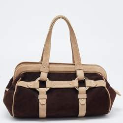 Bally Brown/Beige Suede Tassel Frame Satchel