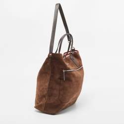 Pre Owned Bally Brown Suede and Leather Front Pocket Tote