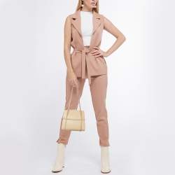 Bally Beige Watersnake Leather and Suede Metal Frame Shoulder Bag