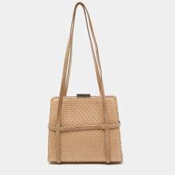 Bally Beige Watersnake Leather and Suede Metal Frame Shoulder Bag