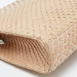 Bally Beige Watersnake Leather and Suede Metal Frame Shoulder Bag