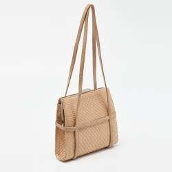 Bally Beige Watersnake Leather and Suede Metal Frame Shoulder Bag