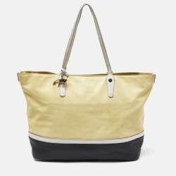 Bally Yellow/Black Leather Shopper Tote