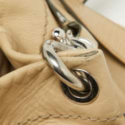 Pre Owned Bally Cream Leather Front Zip Pocket Hobo