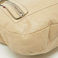 Pre Owned Bally Cream Leather Front Zip Pocket Hobo
