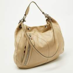 Pre Owned Bally Cream Leather Front Zip Pocket Hobo