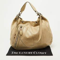 Pre Owned Bally Cream Leather Front Zip Pocket Hobo