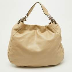 Pre Owned Bally Cream Leather Front Zip Pocket Hobo