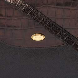 Pre Owned Bally Black Leather and Croc Embossed Leather Vintage Flap Crossbody Bag