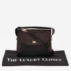 Pre Owned Bally Black Leather and Croc Embossed Leather Vintage Flap Crossbody Bag
