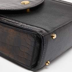 Pre Owned Bally Black Leather and Croc Embossed Leather Vintage Flap Crossbody Bag