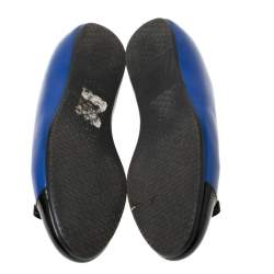 Pre Owned Bally Blue/Black Leather Bow Ballet Flats Size 37.5