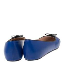 Pre Owned Bally Blue/Black Leather Bow Ballet Flats Size 37.5