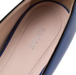 Pre Owned Bally Blue/Black Leather Bow Ballet Flats Size 37.5