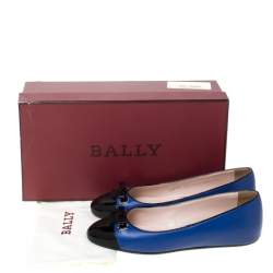 Pre Owned Bally Blue/Black Leather Bow Ballet Flats Size 37.5