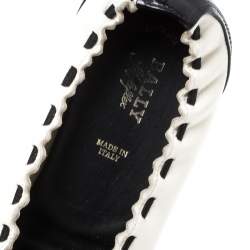 Bally Monochrome Leather Sayana Cap Toe Scrunch Ballet Flats Size 40