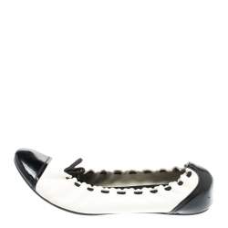 Bally Monochrome Leather Sayana Cap Toe Scrunch Ballet Flats Size 40