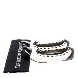 Bally Monochrome Leather Sayana Cap Toe Scrunch Ballet Flats Size 40