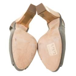 Pre Owned Bally Grey Leather Wooden and Metal Heel Slingback Sandals Size 38