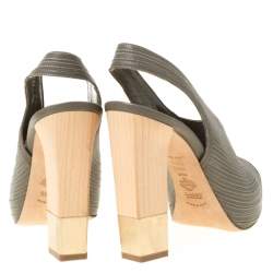 Pre Owned Bally Grey Leather Wooden and Metal Heel Slingback Sandals Size 38