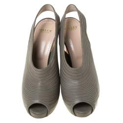 Pre Owned Bally Grey Leather Wooden and Metal Heel Slingback Sandals Size 38