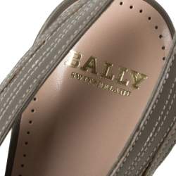 Pre Owned Bally Grey Leather Wooden and Metal Heel Slingback Sandals Size 38