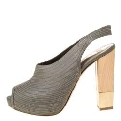 Pre Owned Bally Grey Leather Wooden and Metal Heel Slingback Sandals Size 38