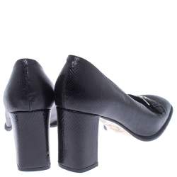 Bally Black Buckle Lizard Leather Block Heel Pumps Size 39
