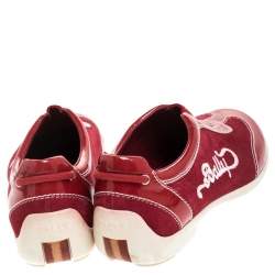 Pre Owned Bally Red Suede And Patent Leather Slip On Sneakers Size 36